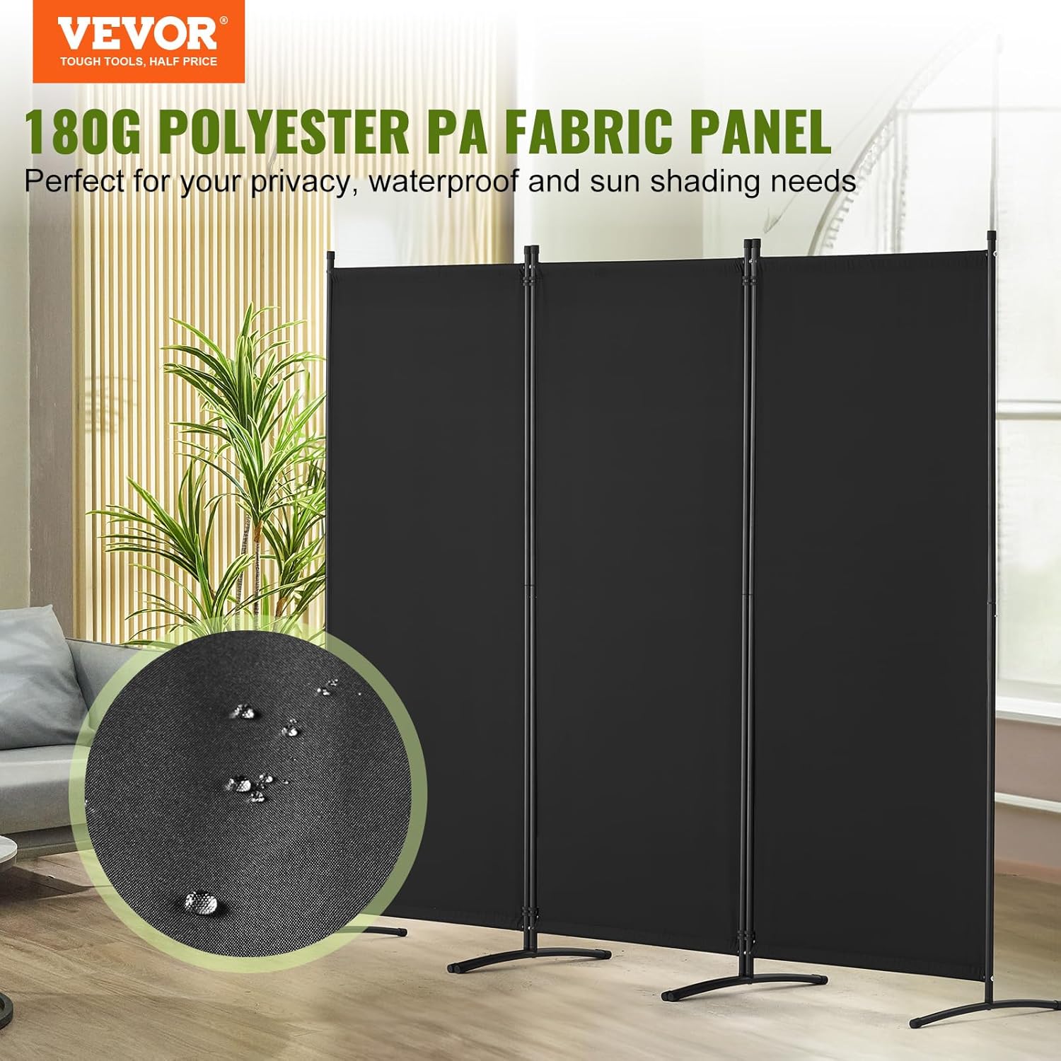 Black 3 Panel Fabric Freestanding Folding Privacy Room Divider