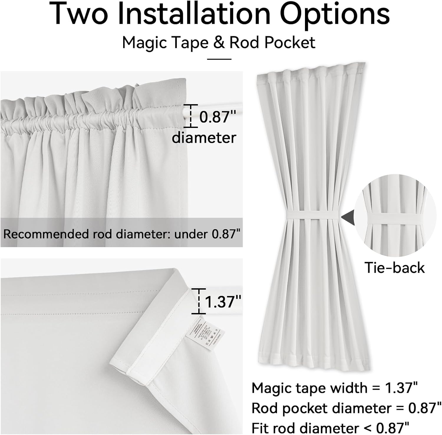 Greyish White Rodless Self-Adhesive French Door Curtain 25×72in Light Filtering 1 Panel