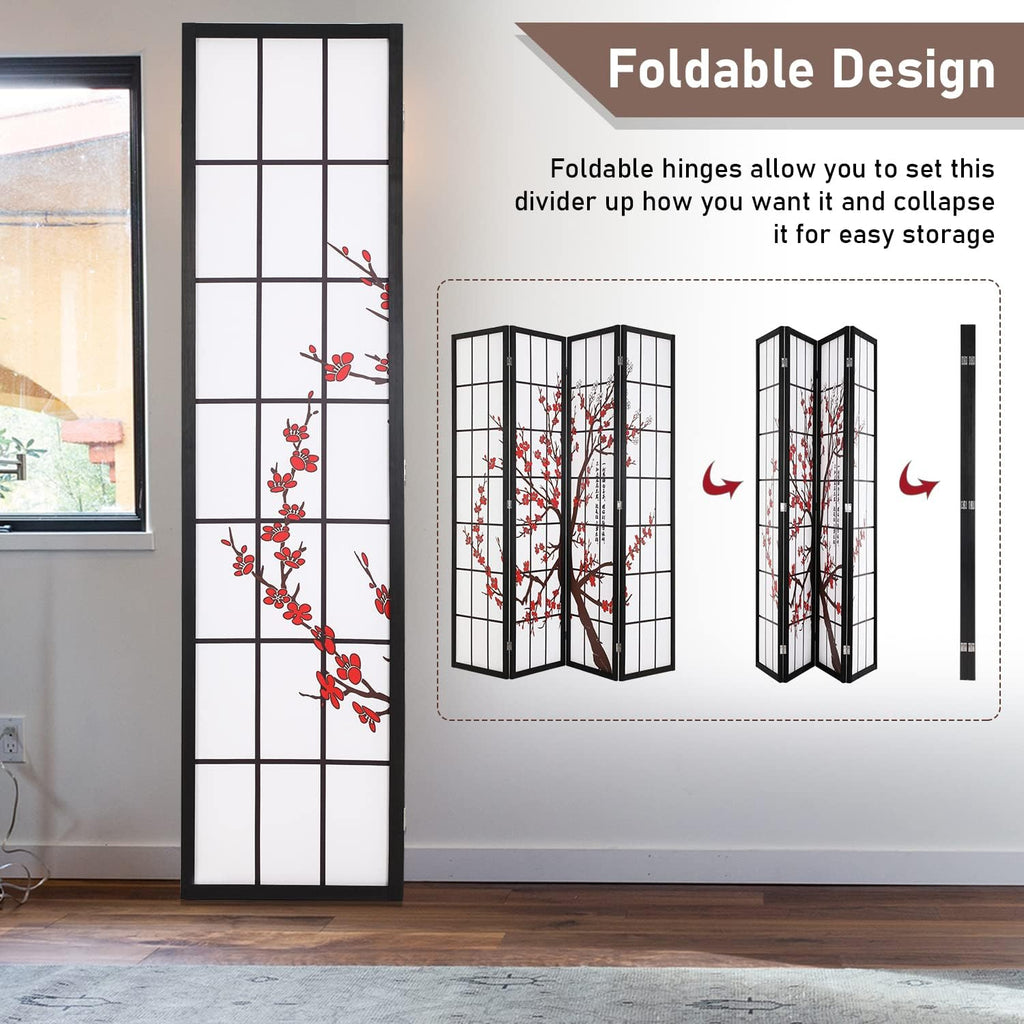 White 4 Panel 6FT Oriental Wood Shoji Folding Room Divider Screen