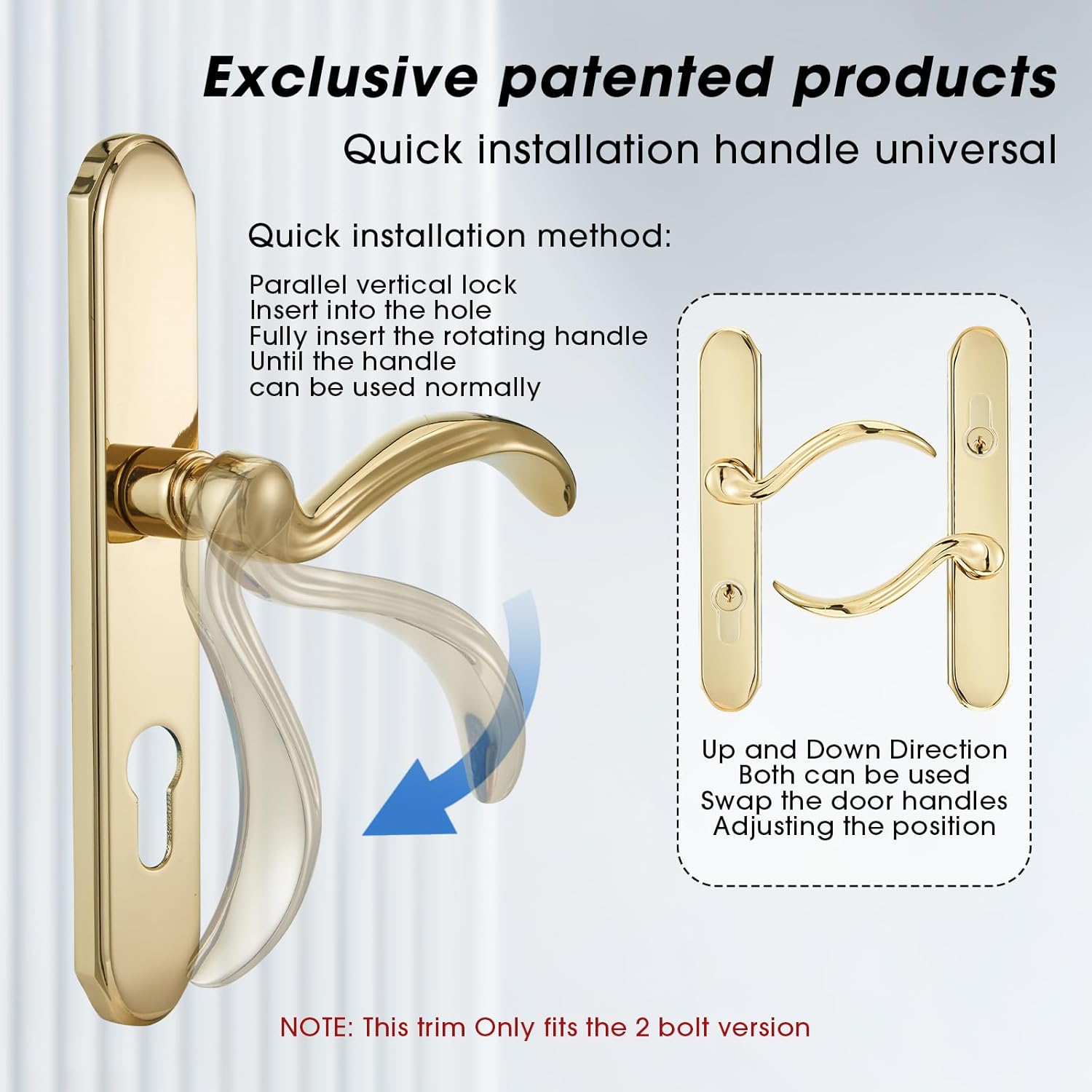 Polished Gold Storm Door Handle Replacement Set for Pella with Lock Cylinder