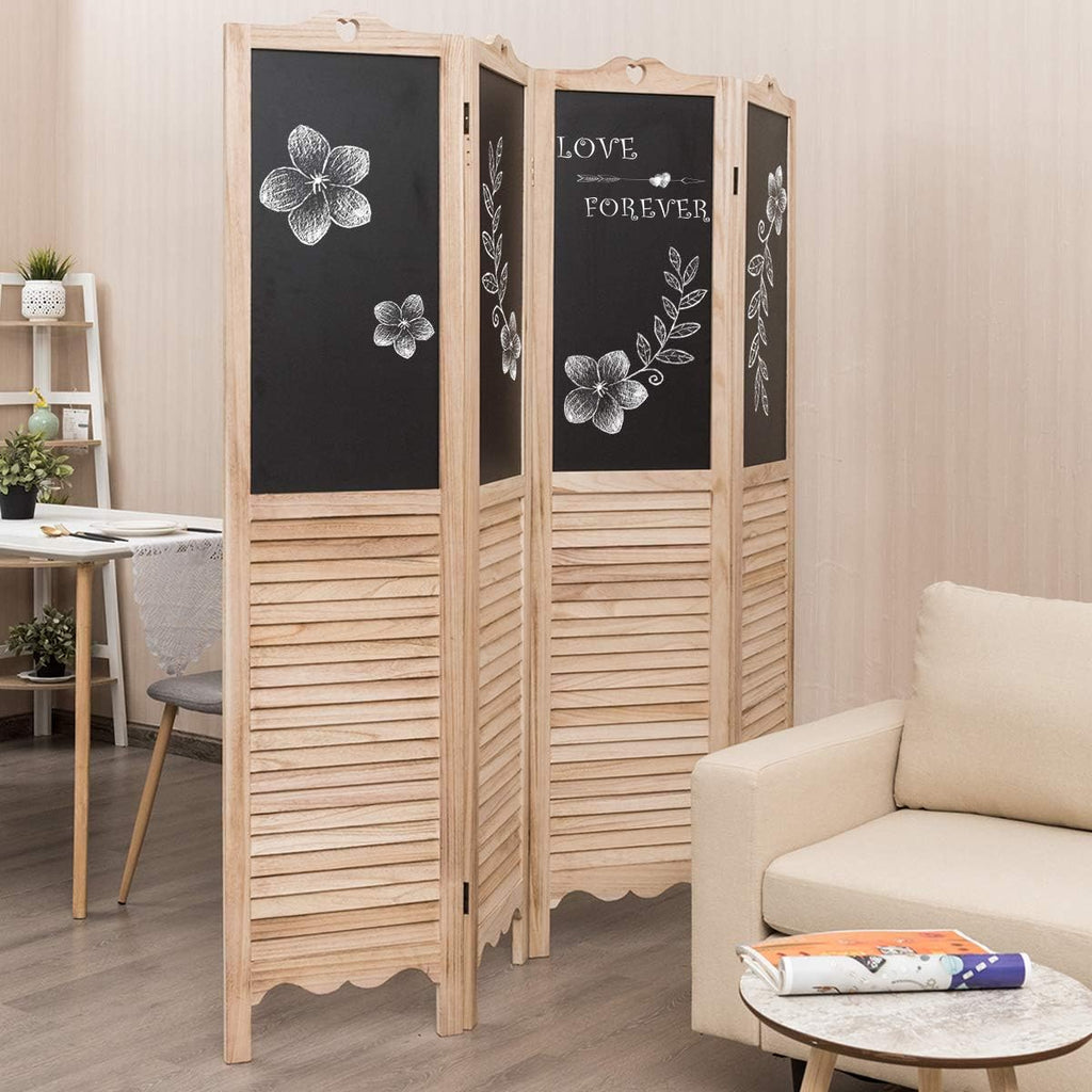 4 Panel 5.7FT Folding Privacy Divider with Chalkboard Panels