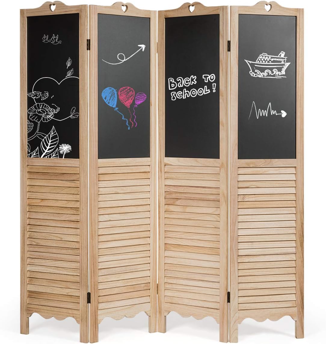 4 Panel 5.7FT Folding Privacy Divider with Chalkboard Panels