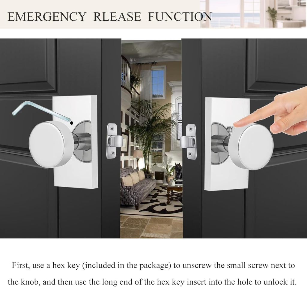 Polished Chrome Lockable Privacy Round Door Knobs for Bedroom Bathroom