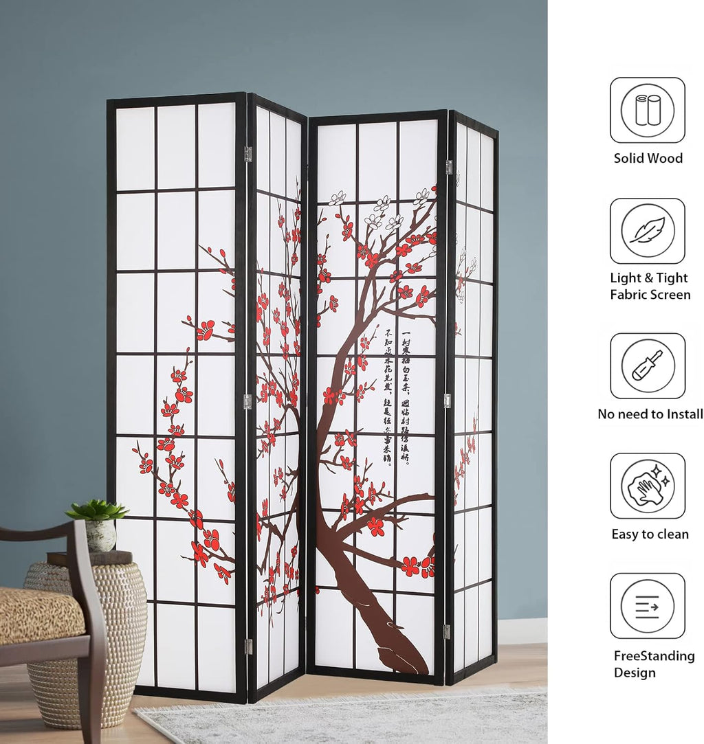 White 4 Panel 6FT Oriental Wood Shoji Folding Room Divider Screen