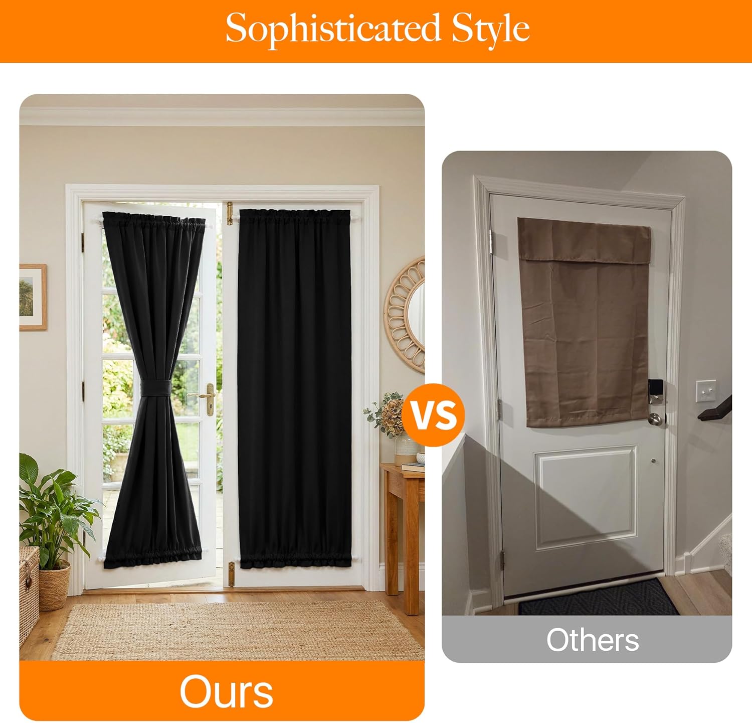 Black 26×72in 100% Blackout French Door Curtain Thermal Privacy Sidelight Drape 1 Panel