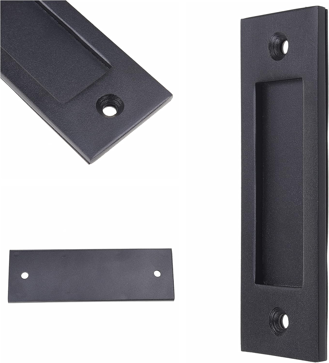 Eco-Fused Black 6in Steel Barn Door Pull Handle with Screws for Garage Closet Shed
