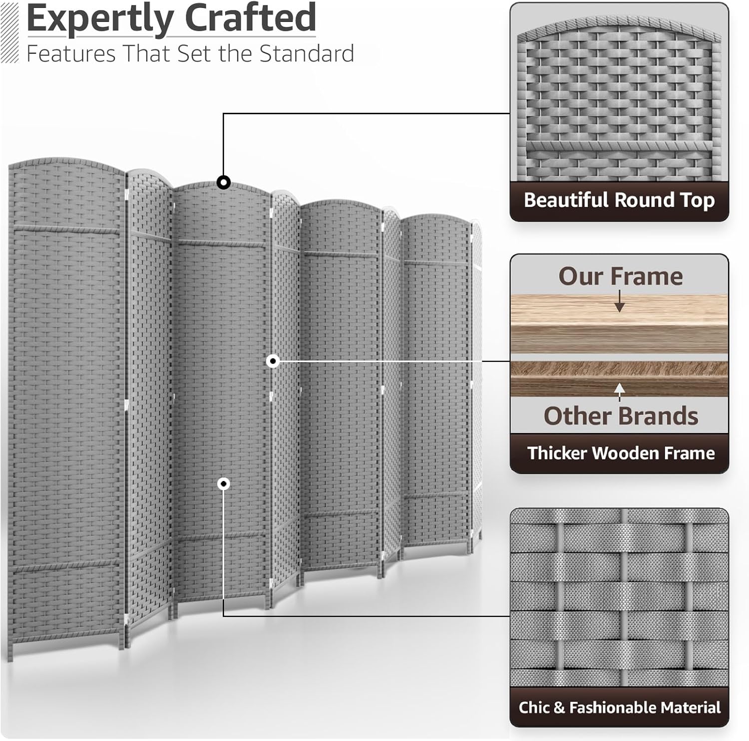 8 Panel 6FT Hand-Woven Mesh Double Hinged Privacy Room Divider