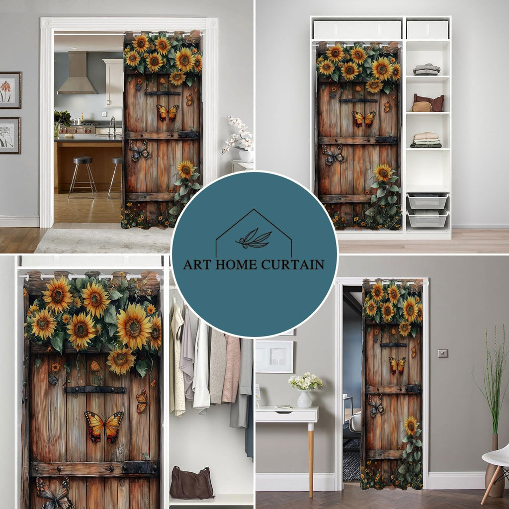 Sunflower Butterfly Barn Door Privacy Curtain 34×80in Room Divider 1 Panel