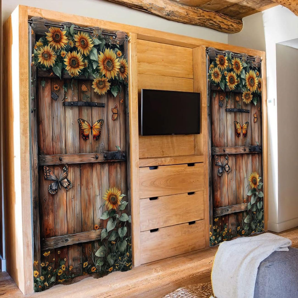 Sunflower Butterfly Barn Door Privacy Curtain 34×80in Room Divider 1 Panel