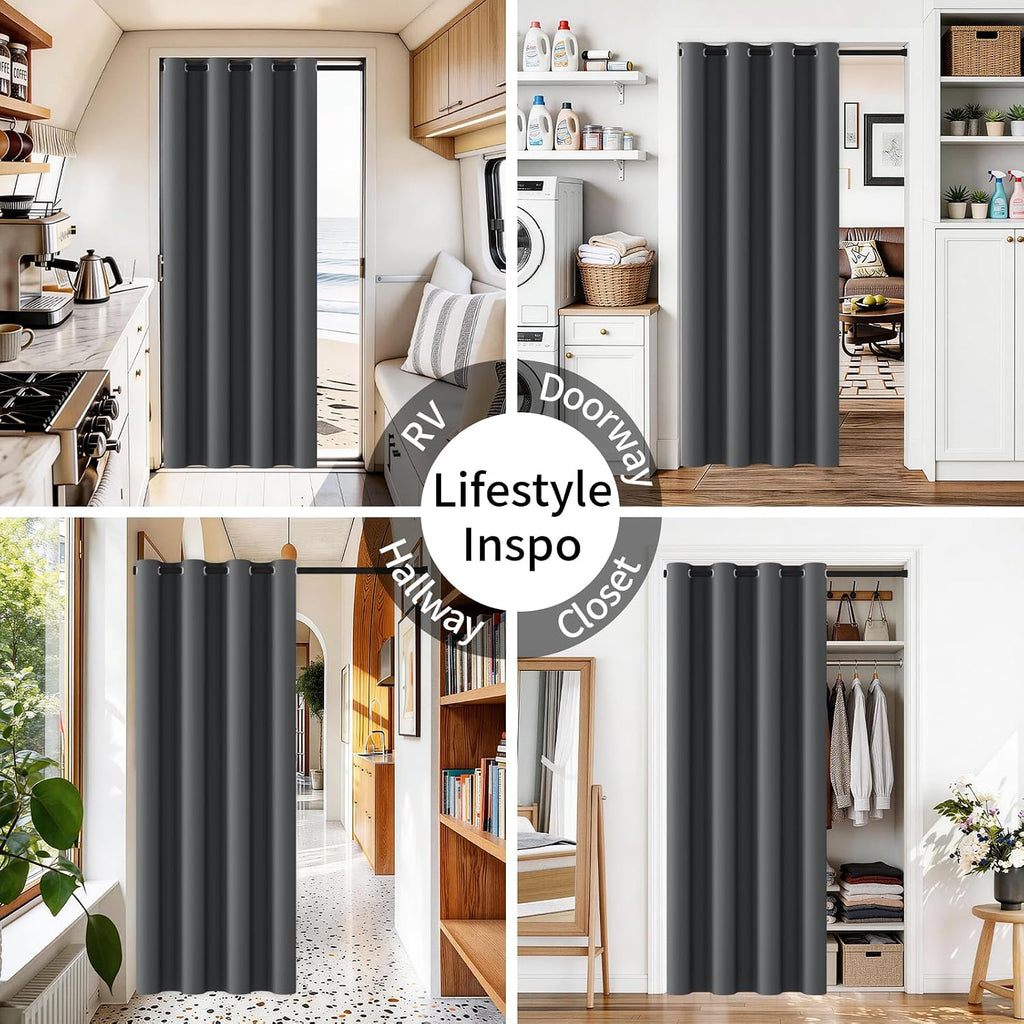 Gray Magnetic Room Darkening Closet Curtain 42×80in with Rod for Bedroom Hallway