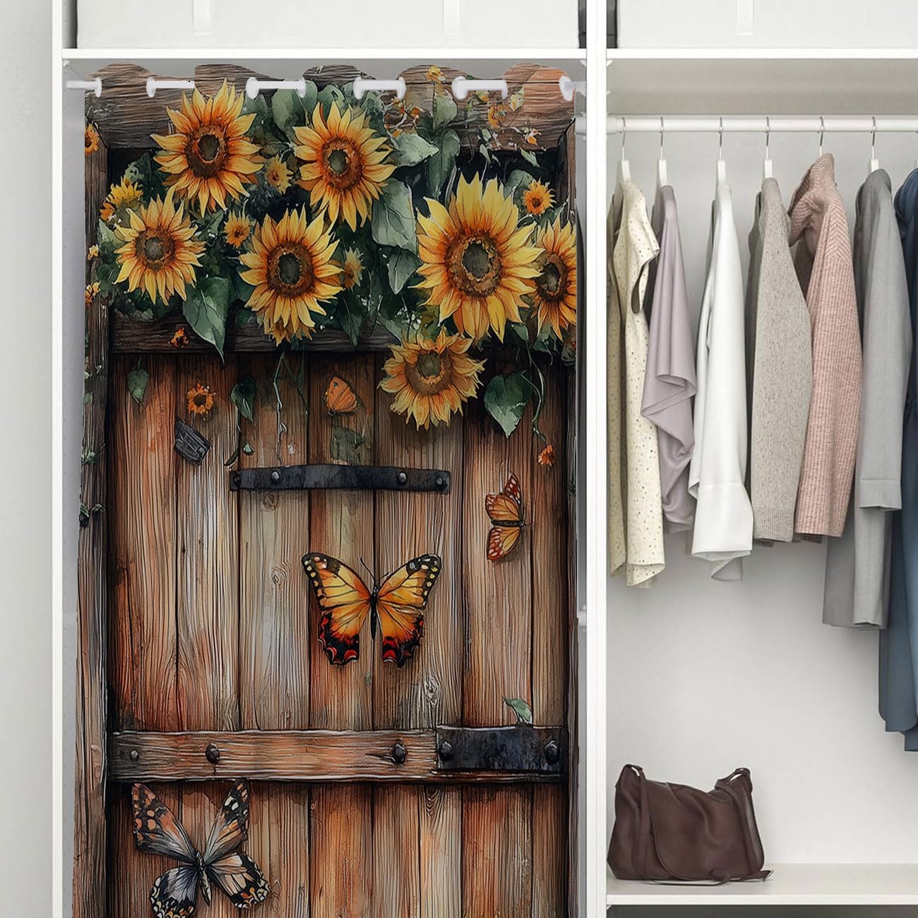 Sunflower Butterfly Barn Door Privacy Curtain 34×80in Room Divider 1 Panel