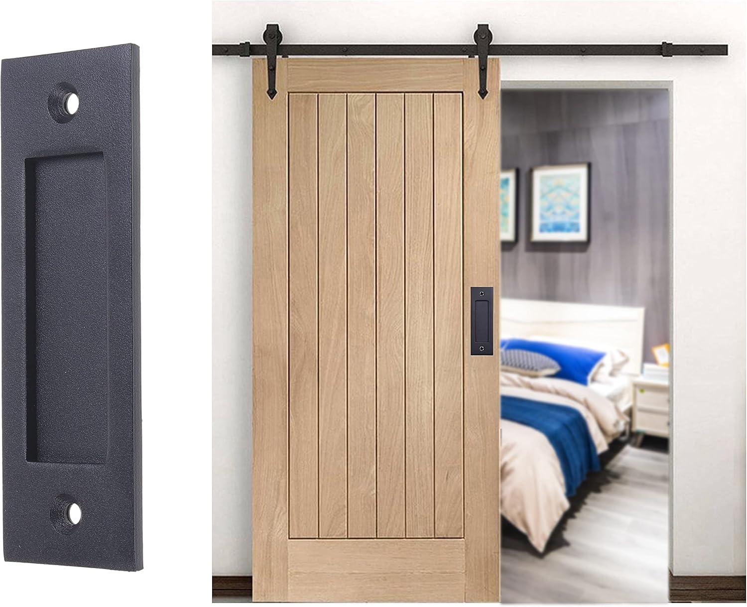 Eco-Fused Black 6in Steel Barn Door Pull Handle with Screws for Garage Closet Shed