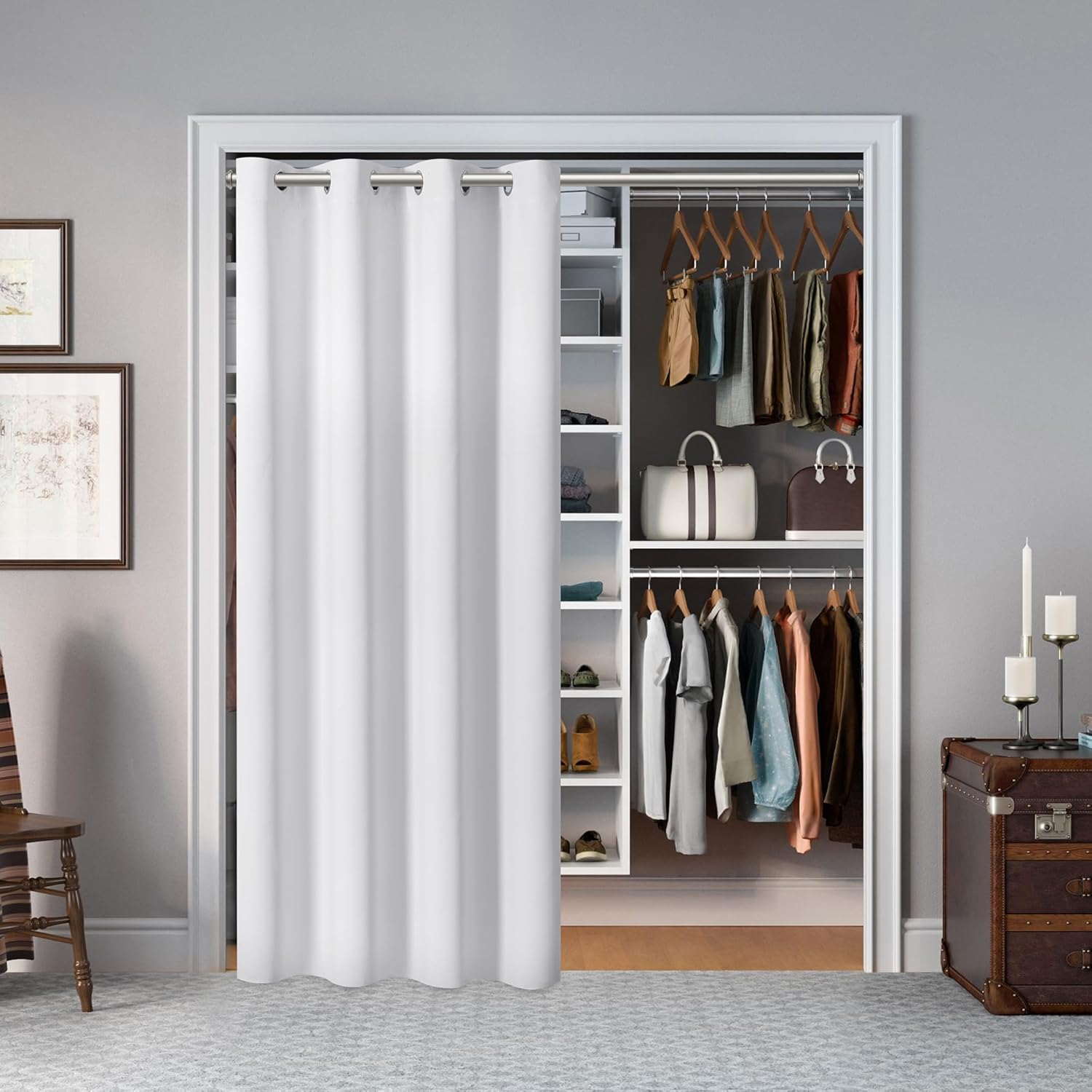 White Grommet Blackout Thermal Door Curtain 25"W×80"L Single Panel