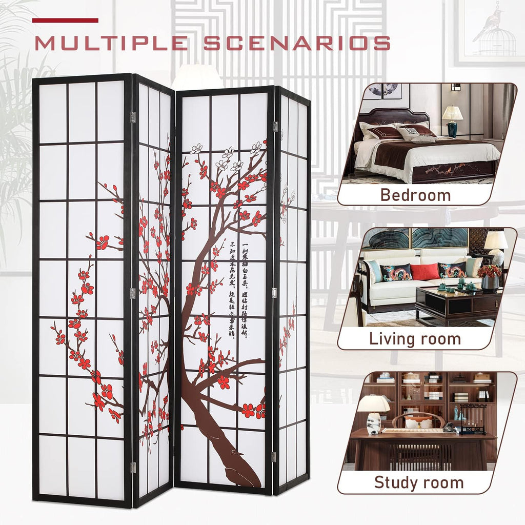 White 4 Panel 6FT Oriental Wood Shoji Folding Room Divider Screen