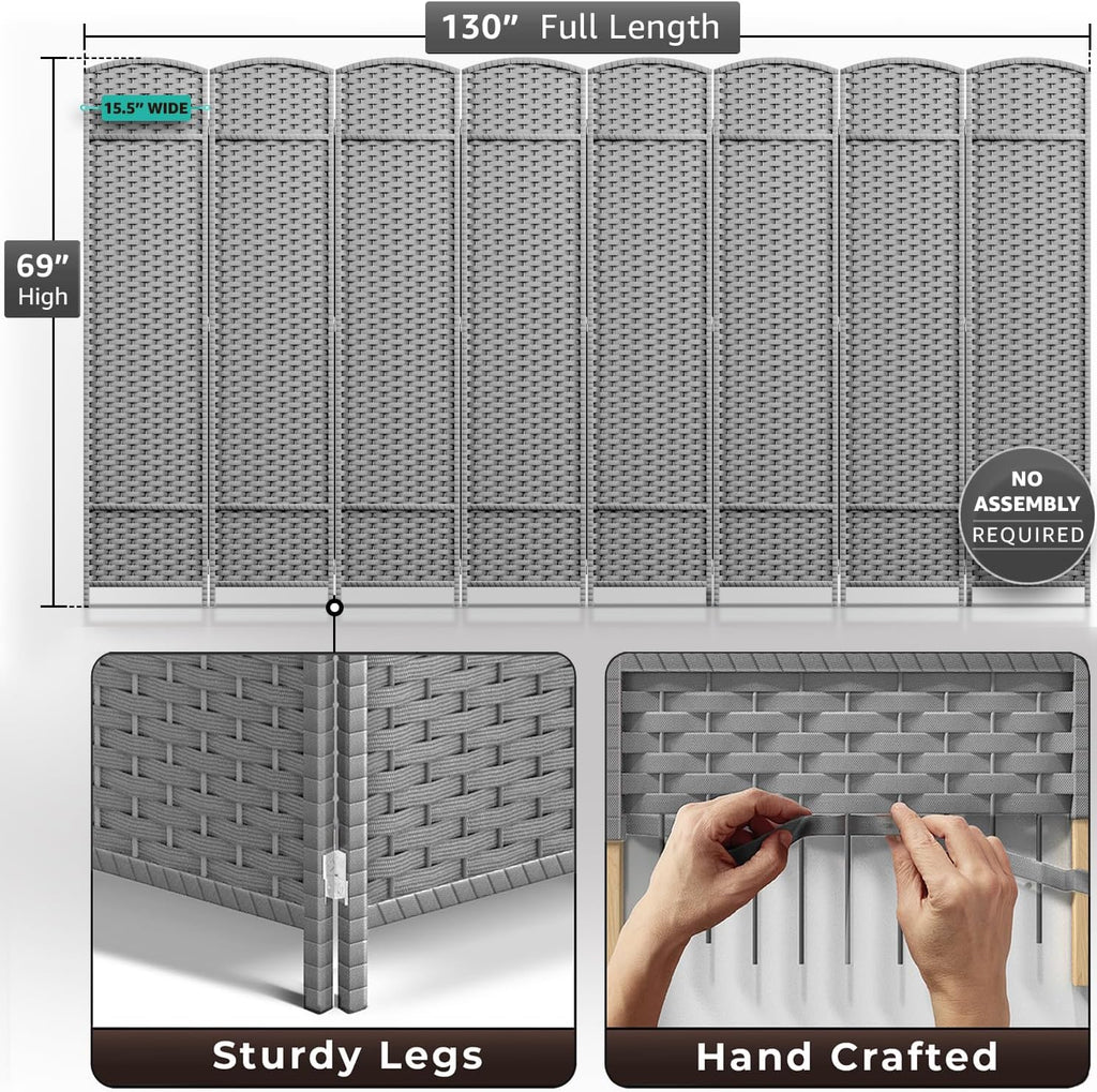 8 Panel 6FT Hand-Woven Mesh Double Hinged Privacy Room Divider