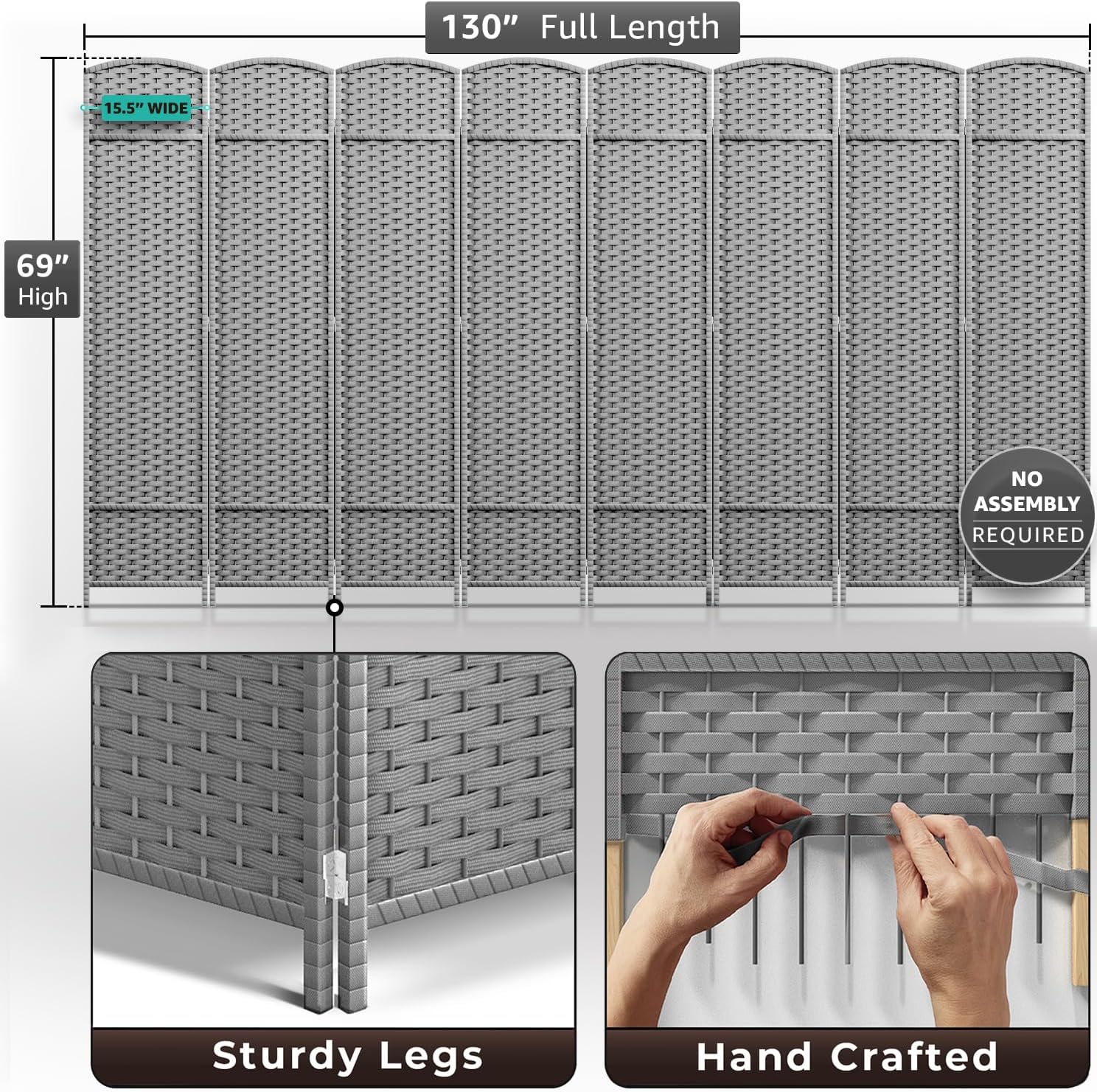 8 Panel 6FT Hand-Woven Mesh Double Hinged Privacy Room Divider