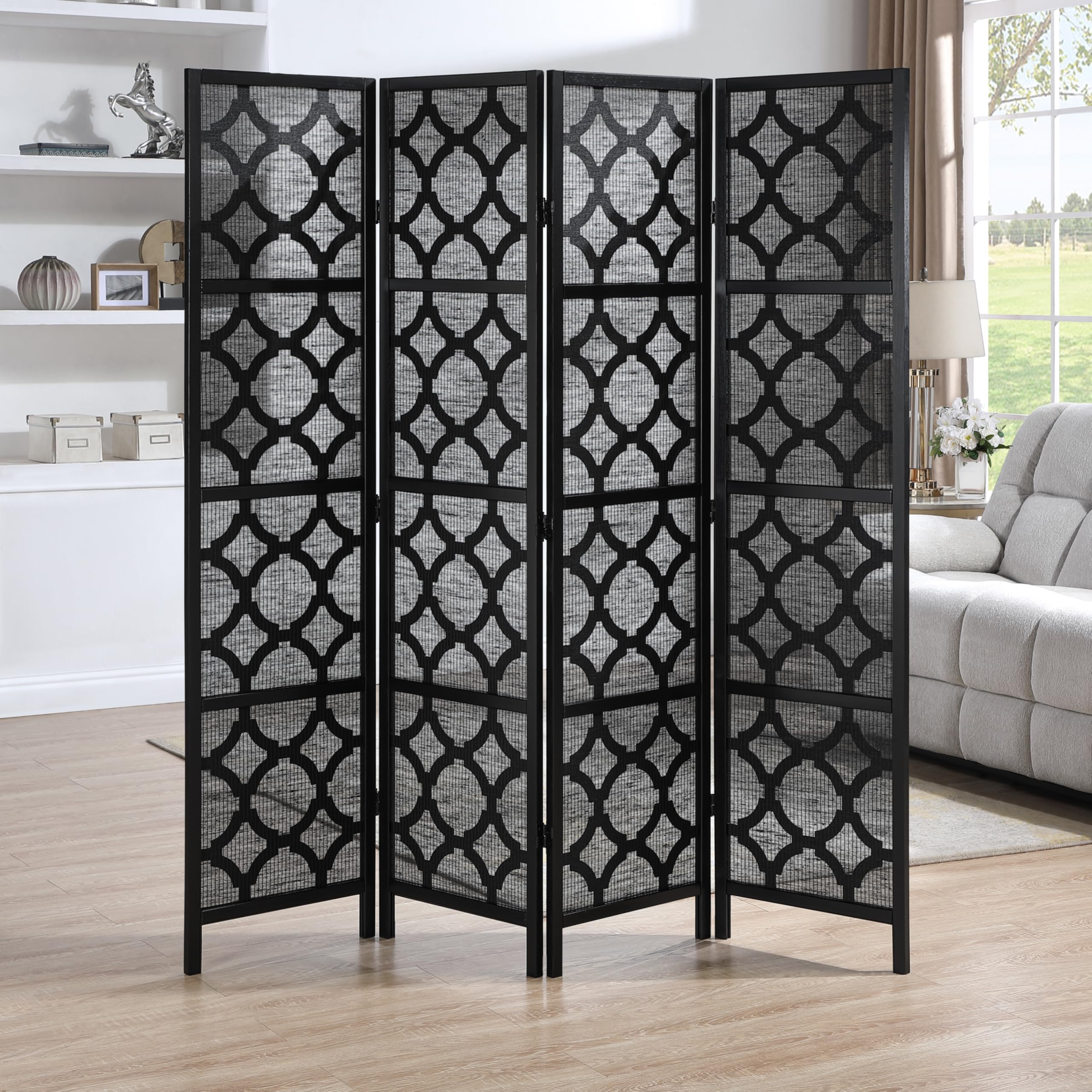 Roundhill Furniture Quarterfoil Infused Diamond Design 4-Panel Room Divider, Gold