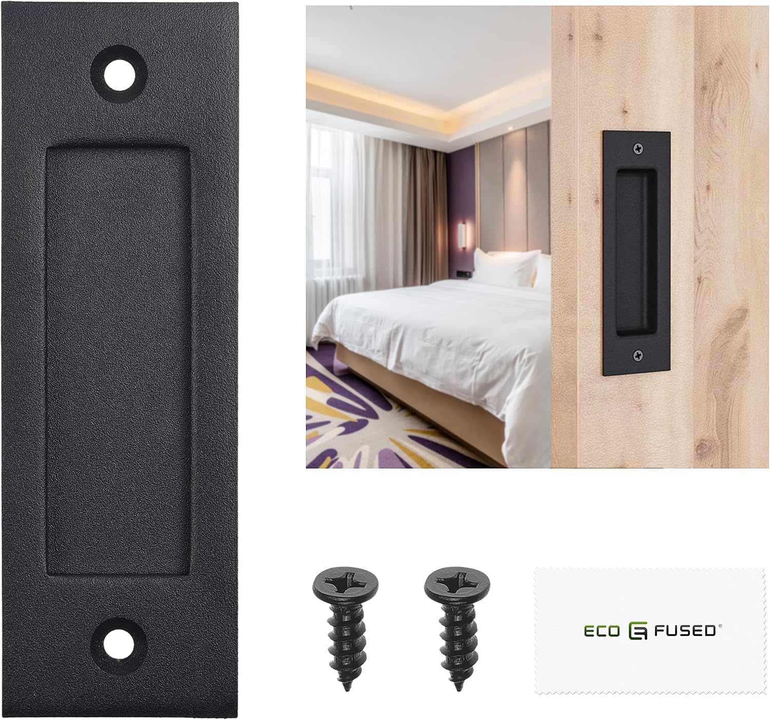 Eco-Fused Black 6in Steel Barn Door Pull Handle with Screws for Garage Closet Shed