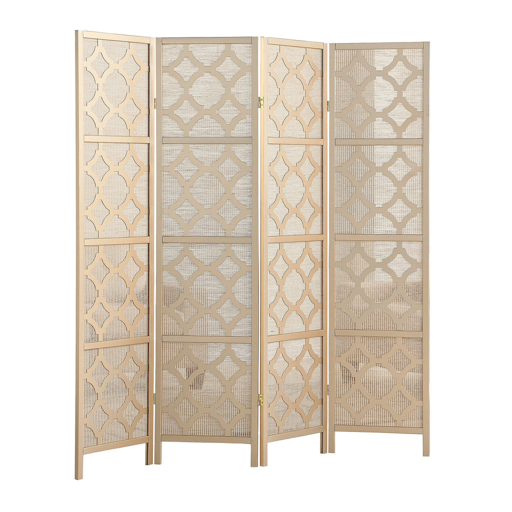 Roundhill Furniture Quarterfoil Infused Diamond Design 4-Panel Room Divider, Gold